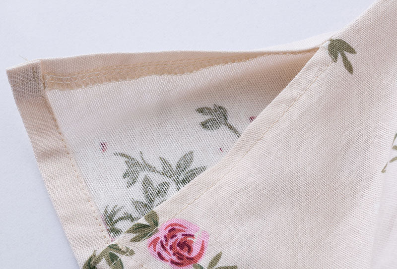 Beige Floral Linen Qipao / Cheongsam T-Shirt Top