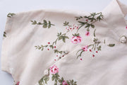 Beige Floral Linen Qipao / Cheongsam T-Shirt Top