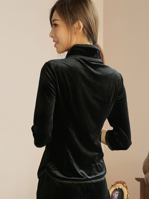 Ritual Black Velvet Qipao / Cheongsam Blouse Top