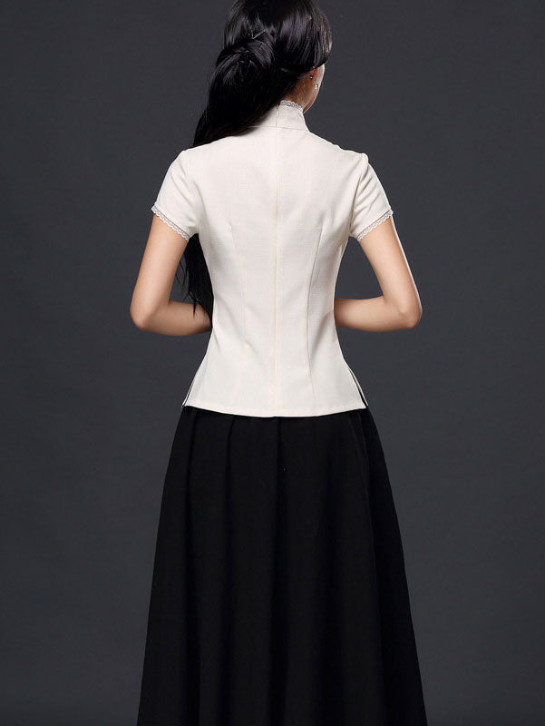 Beige Pink Embroidered Qipao / Cheongsam T-shirt