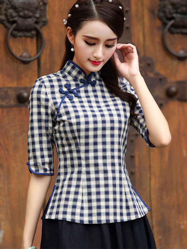Plaid Linen Qipao / Cheongsam T-shirt