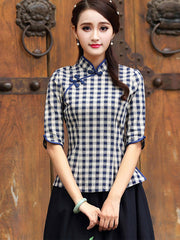 Plaid Linen Qipao / Cheongsam T-shirt