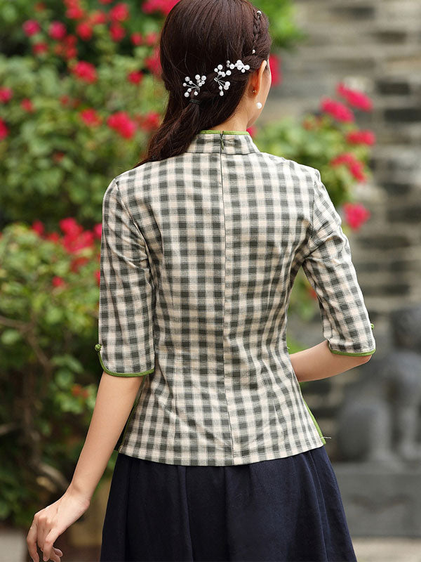 Plaid Linen Qipao / Cheongsam T-shirt