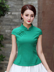 Black Green Qipao / Cheongsam Top T-Shirt