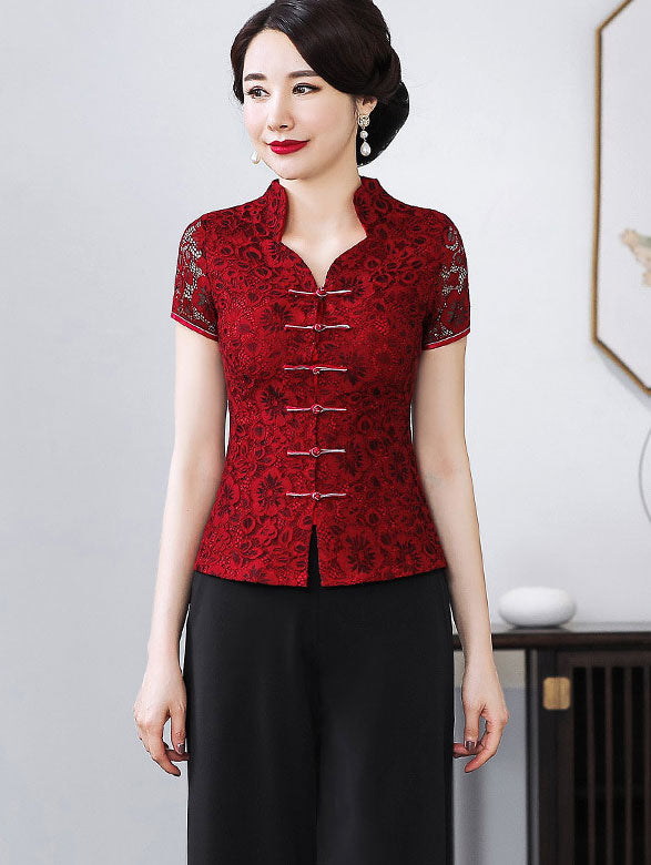 Lace V-neck Qipao / Cheongsam Top Blouse