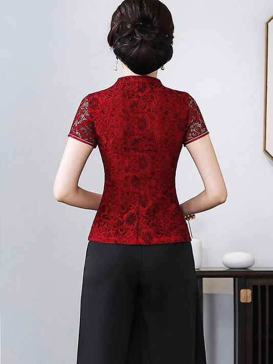 Lace V-neck Qipao / Cheongsam Top Blouse