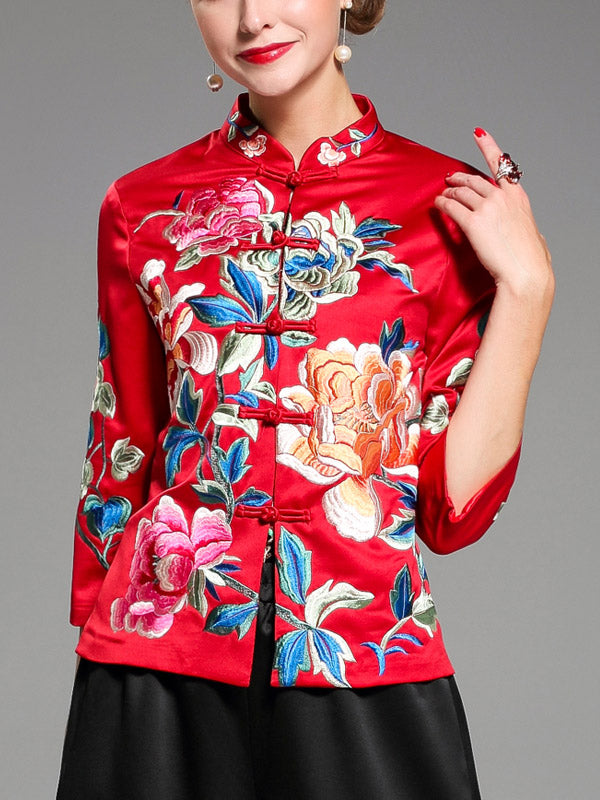 Embroidered Qipao Cheongsam Top Women Jacket