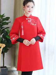 Pink Red Embroidered Women Cheongsam Tang Coat