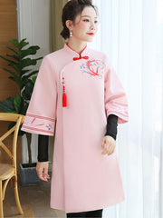 Pink Red Embroidered Women Cheongsam Tang Coat