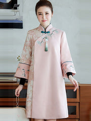 Pink Embroidered Women Cheongsam Tang Coat
