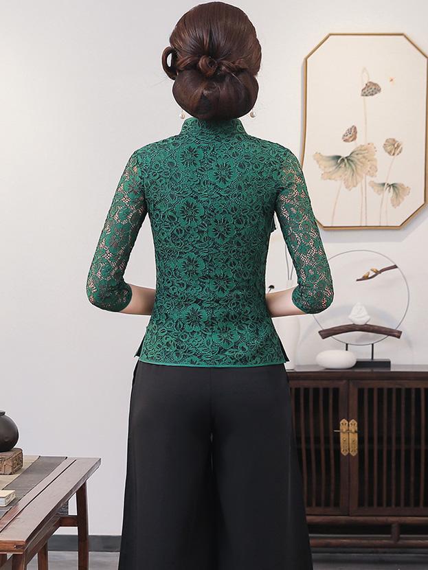Red Green Lace Qipao / Cheongsam Blouse Top