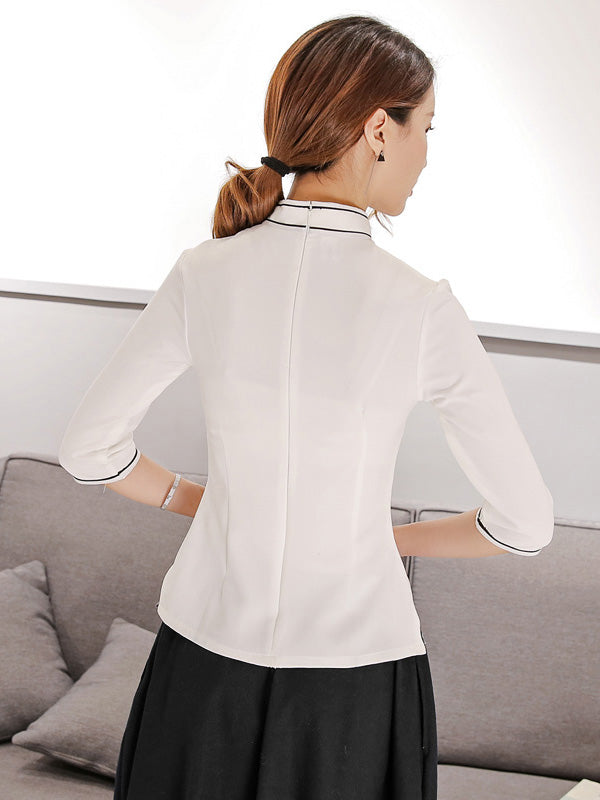 Cheongsam Blouse Top in Printed Chinese Painting 
