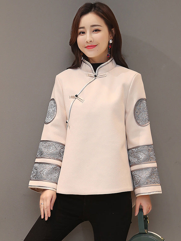 Wool Blend Women Cheongsam Tang Coat