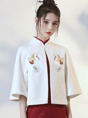 White Wool Blend Embroidered Coat Cape