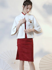 White Wool Blend Embroidered Coat Cape