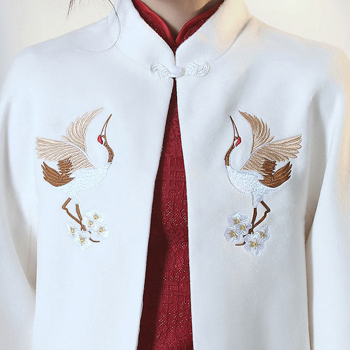White Wool Blend Embroidered Coat Cape