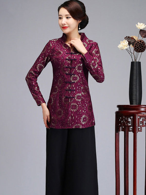 Mother's Red Purple Lace Cheongsam Women Jacket Blazer