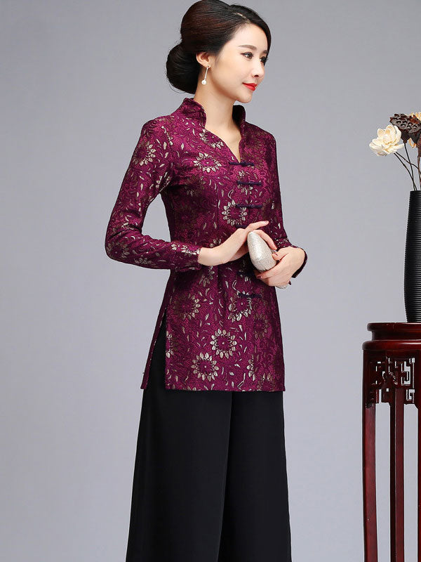 Mother's Red Purple Lace Cheongsam Women Jacket Blazer