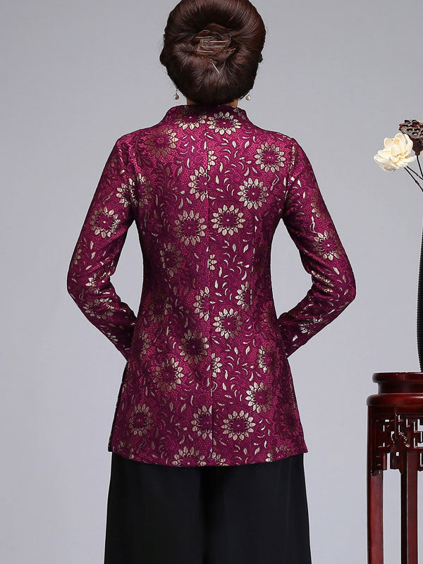Mother's Red Purple Lace Cheongsam Women Jacket Blazer