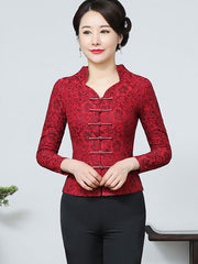 Mother's Red Lace Cheongsam Blouse Top