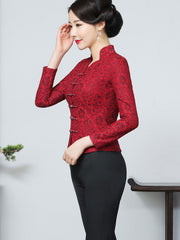 Mother's Red Lace Cheongsam Blouse Top