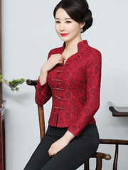 Mother's Red Lace Wedding Cheongsam Blouse Top