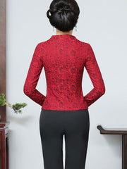 Mother's Red Lace Wedding Cheongsam Blouse Top