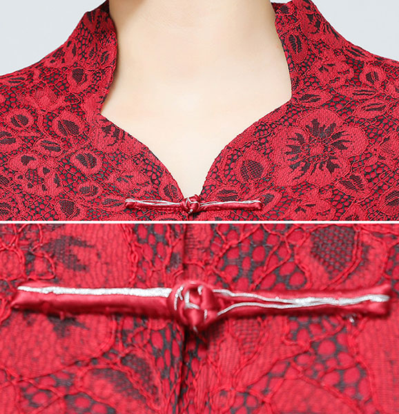 Mother's Red Lace Wedding Cheongsam Blouse Top