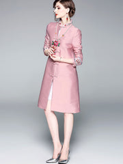 Pink Embroidered Women Qi Pao Cheongsam Tang Coat