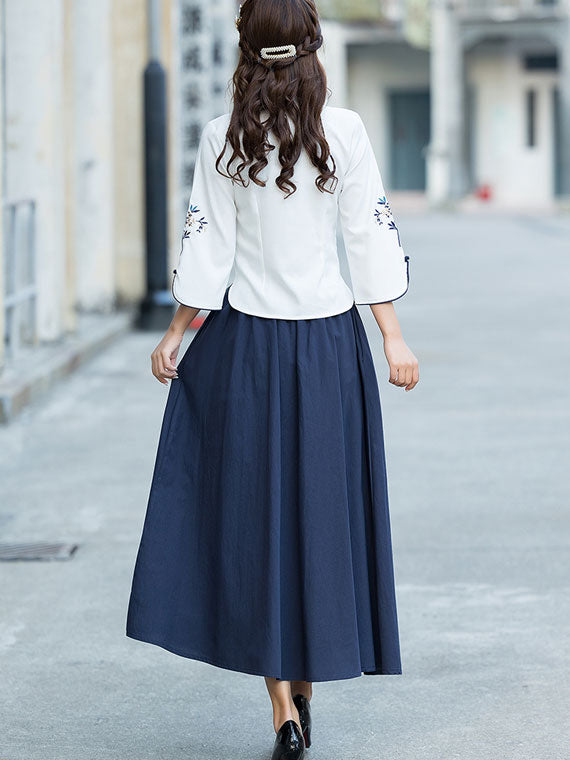 White Embroidered Cheongsam Qipao Blouse Top