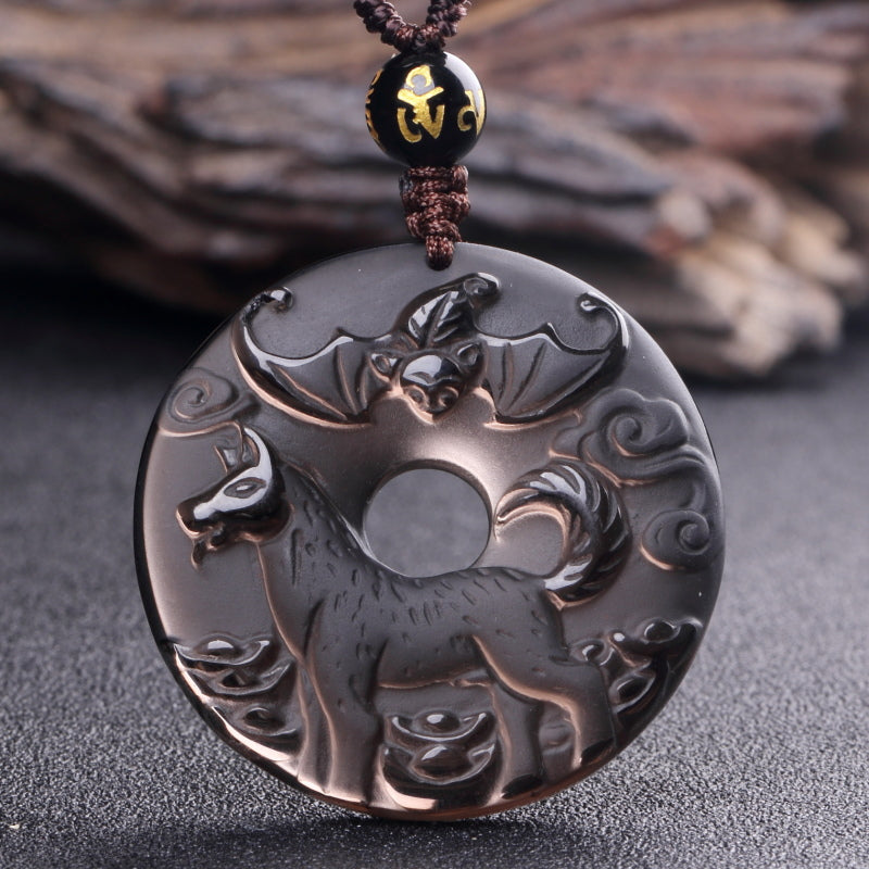12 Zodiac Animals Obsidian Pendant Necklace Christmas Birthday Gift