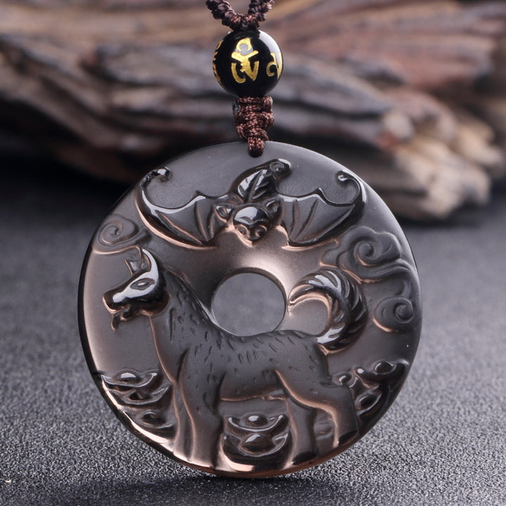 12 Zodiac Animals Obsidian Pendant Necklace Christmas Birthday Gift