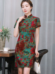 Floral Linen Modern Cheongsam / Chinese Qipao Dress
