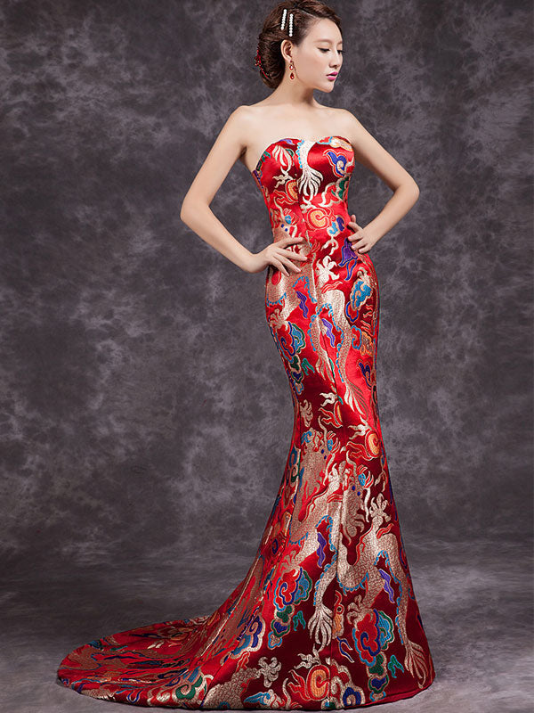 Dragon Sweetheart Mermaid Train Cheongsam / Qipao Evening Dress