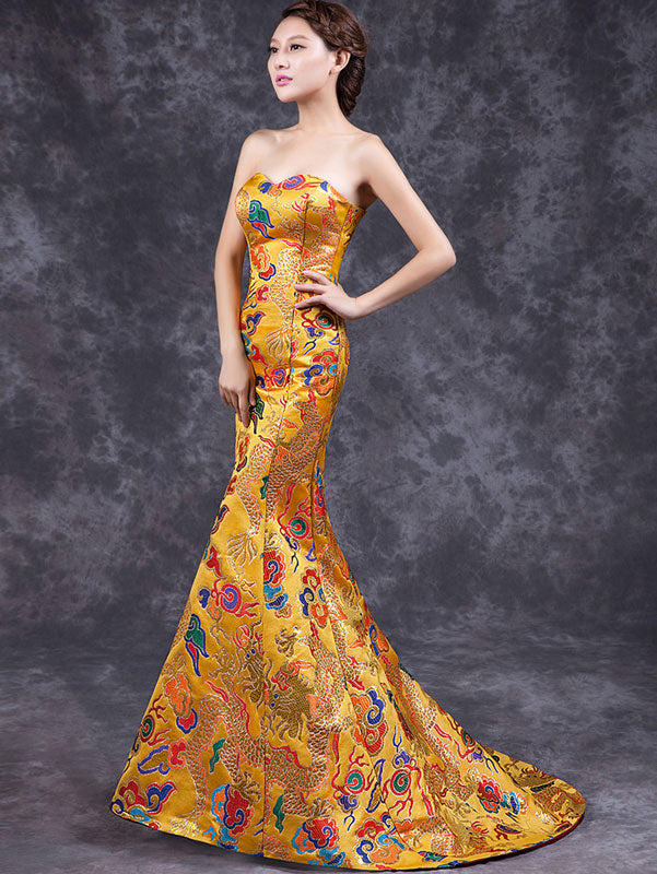 Dragon Sweetheart Mermaid Train Cheongsam / Qipao Evening Dress