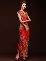 Full-Length Sequins Floral Cheongsam / Qipao Evening Dress