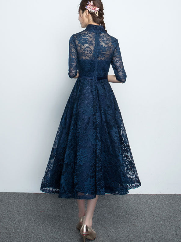 Blue Lace A-Line Qipao / Cheongsam Evening Dress