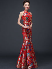 Halter Dragon Mermaid Qipao / Cheongsam Dress with Cutout Back