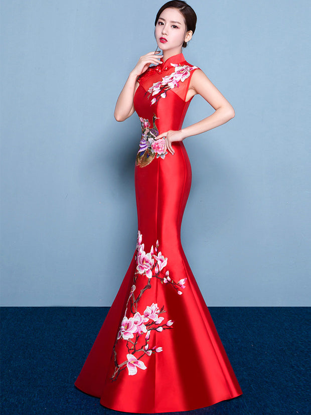 Embroidered Phoenix Mermaid Qipao / Cheongsam Wedding Dress