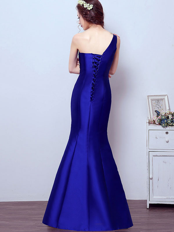Embroidered Phoenix One Shoulder Fishtail Qipao / Cheongsam Dress