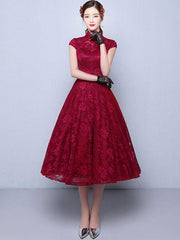Tea-Length Ball Gown Qipao / Cheongsam Evening Dress in Lace