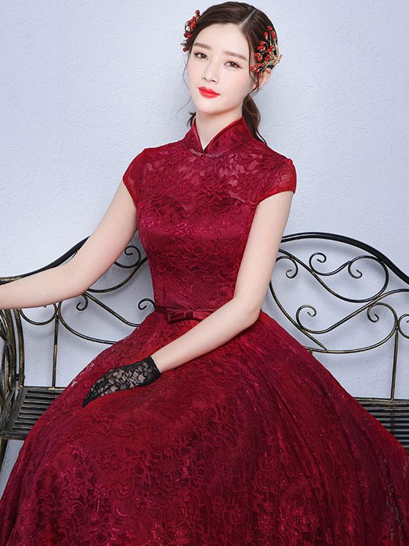 Tea-Length Ball Gown Qipao / Cheongsam Evening Dress in Lace