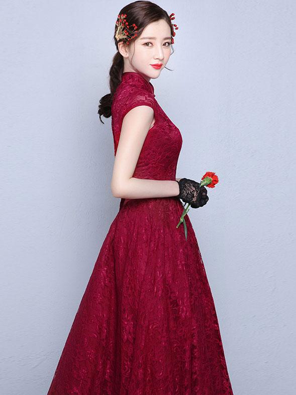 Tea-Length Ball Gown Qipao / Cheongsam Evening Dress in Lace