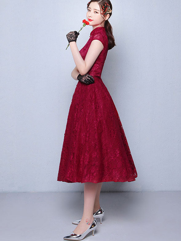 Tea-Length Ball Gown Qipao / Cheongsam Evening Dress in Lace