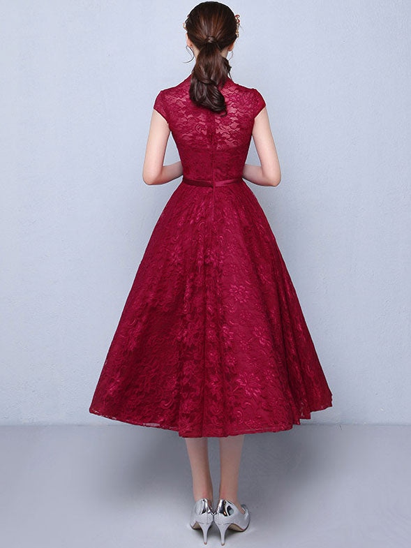 Tea-Length Ball Gown Qipao / Cheongsam Evening Dress in Lace