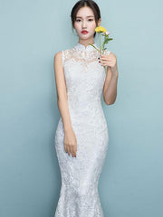 White Lace Mermaid Full-Length Qipao / Wedding Cheongsam Dress