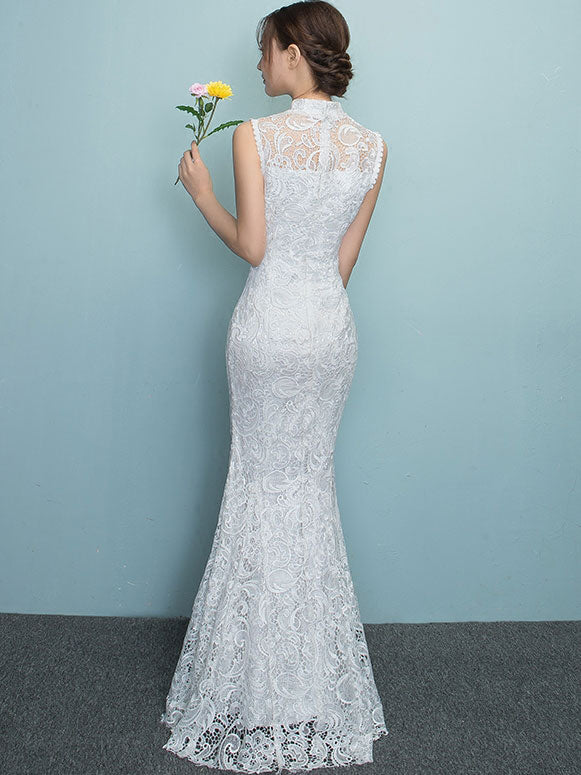 White Lace Mermaid Full-Length Qipao / Wedding Cheongsam Dress