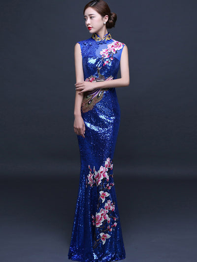 Embroidered Sequined Mermaid Qipao / Cheongsam Evening Dress