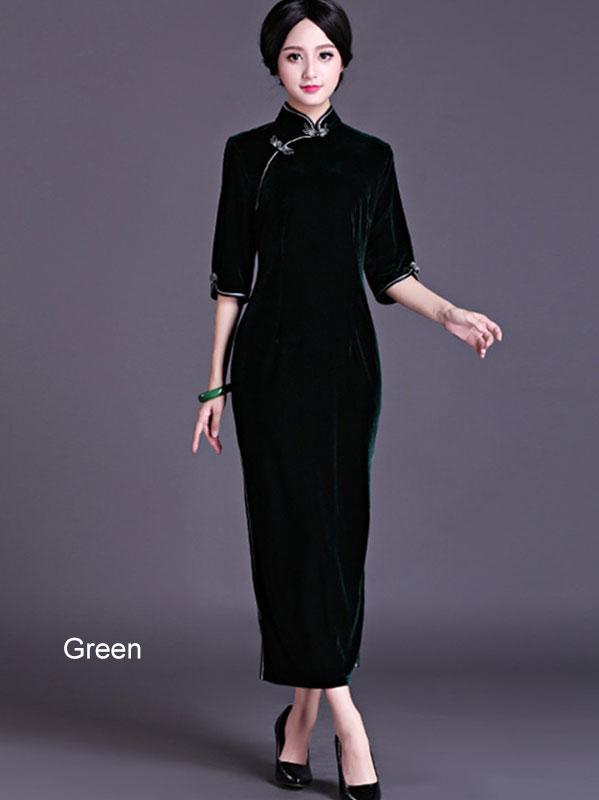 Mother's Velvet Half Sleeve Long Qipao / Cheongsam Party Dress