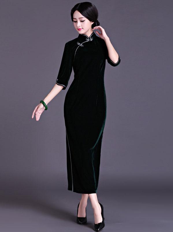 Mother's Velvet Half Sleeve Long Qipao / Cheongsam Party Dress